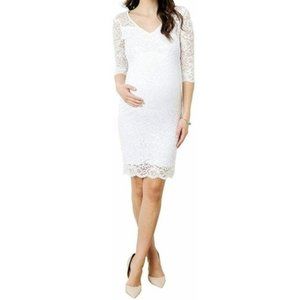 Hello MIZ Women's Size Small Maternity Bodycon Dress Ivory Floral Lace, S